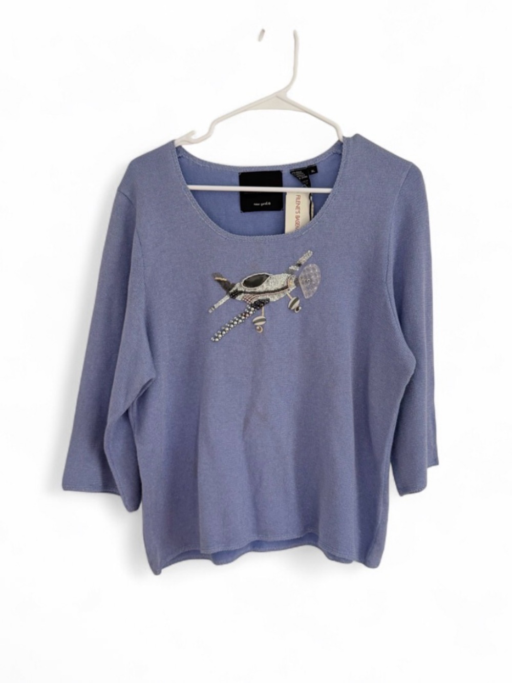 Michael Simon Sweater XL Bird Periwinkle Novelty Deadstock NWT Vintage Beading